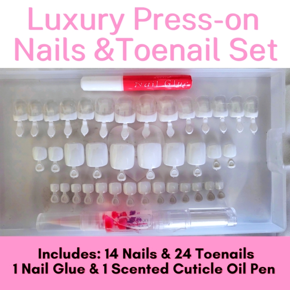 Handmade Luxury Press-On Nails/Toenails | Sturdy & Reusable | All White Tips
